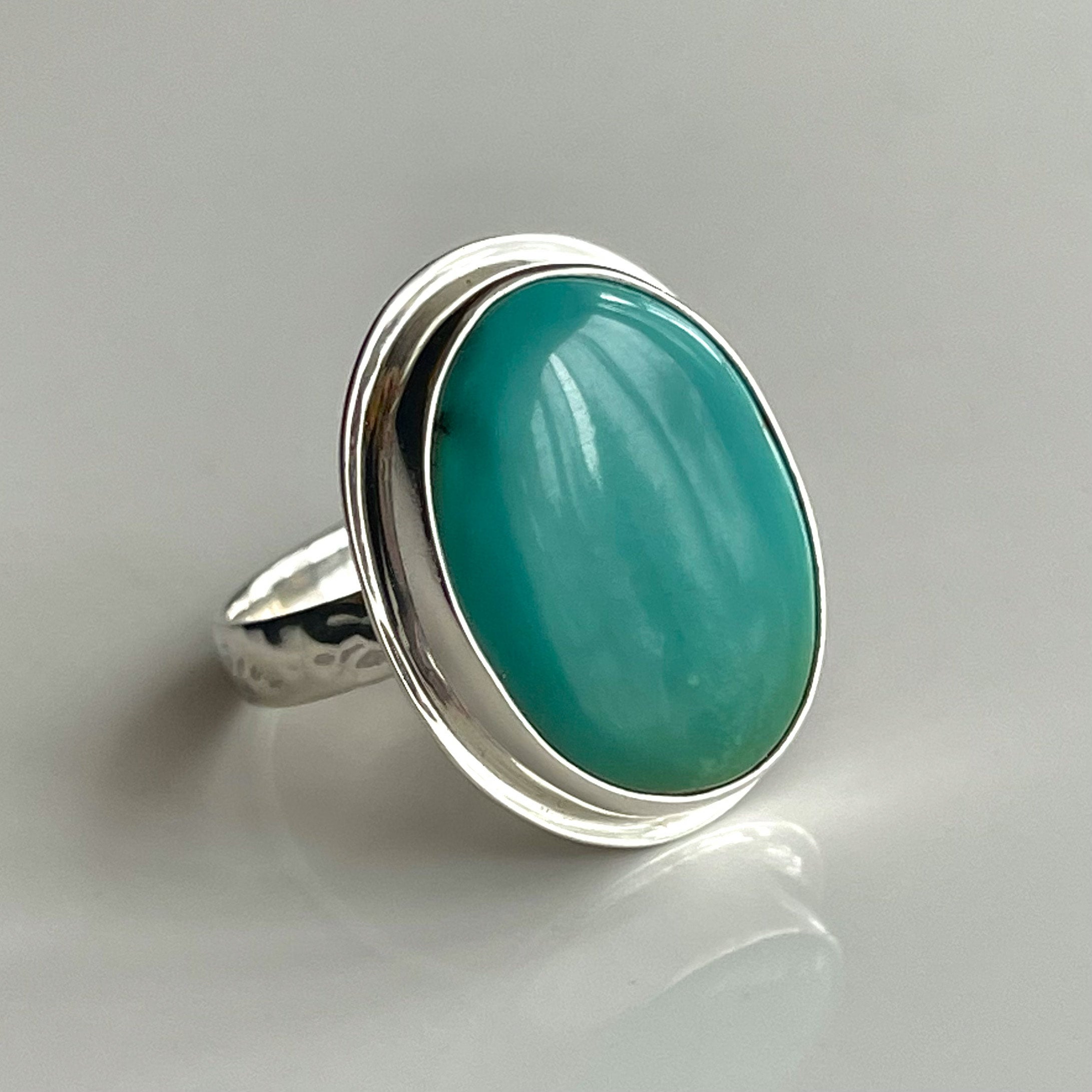 Elegant Modern Sky Blue Turquoise Oval Sterling Silver Ring - Gilded Bug  Jewelry